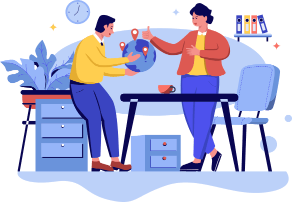 Illustration of two people discussing ideas